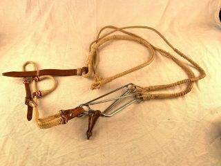 Vintage Western Headstall Horse Tack Leather Bridle Bit Rawhide Braided