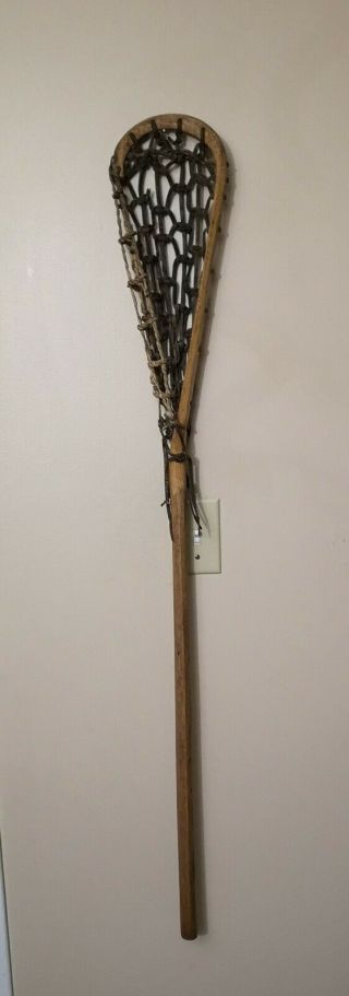 Antique Wood And Leather Webbed Lacrosse Stick