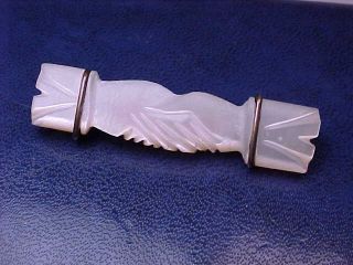Antique Carved Mother Of Pearl Secret Hand Shake Brooch Victorian Fraternal Pin