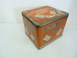 Antique Vintage Tru Blue Biscuit Co Advertising Tru - Bake Sodas Wafers Tin Box