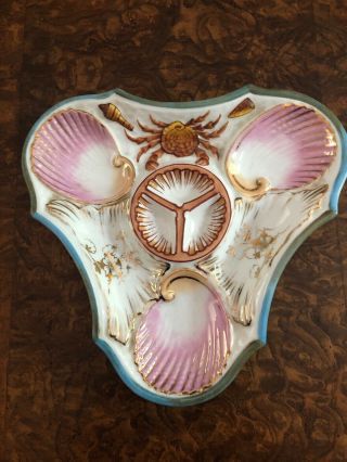 Antique French Turquoise Oyster Plate Sgnd. ,   " ? M I