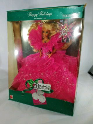 1990 Special Edition Fuschia Pink,  Dress Vintage Happy Holidays Barbie Doll 1990