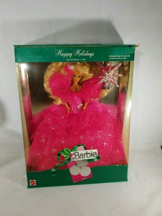 1990 Special Edition Fuschia Pink,  Dress Vintage Happy Holidays Barbie Doll 1990 6