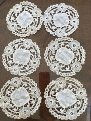 6 Vintage Antique Handmade Lace Doilies Circular Mats 14cm