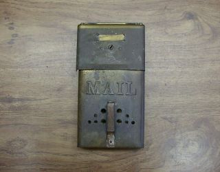 Antique Pressed Brass Mailbox,  5 " X 9 - 3/4 " X 2 ",  With Paper Clip,  Wonderful Patina