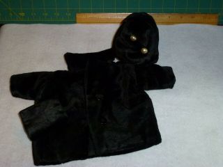 Vintage Black Velveteen Doll Coat Hat And Hand Muff Fits 18 " To 20 " Dolls.