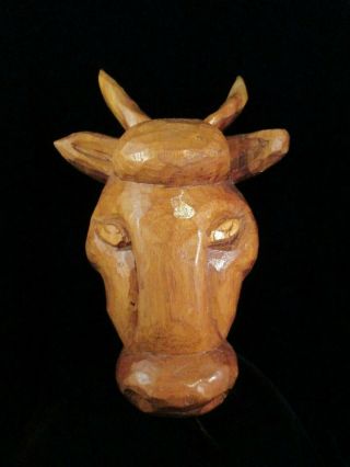 Vintage Antique Western Primitive Folk Art Carved Wood Cow Head Bust Rustic