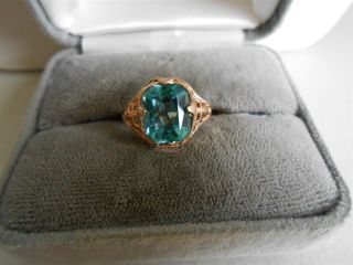 Neat Antique Filigree Ring Teal Crystal
