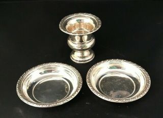 Set Of (3) Vintage Sterling Silver Nut Bowls And N.  S.  Co Toothpick Holder