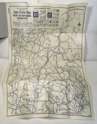 Vintage Rand Mcnally Auto Trails Pocket Map Of Nh/vt (chiswick Inn,  Littleton)