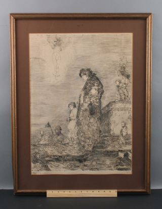 Antique Early 20thc Vincent Capraro Figures Angel Artist Proof Etching Print