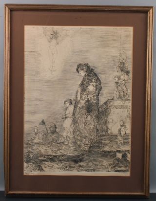 Antique Early 20thC Vincent Capraro Figures Angel Artist Proof Etching Print 2