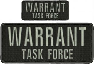 Warrant Task Force Embroidery Patches 4x10 And 2x5 Hook On Back Grey