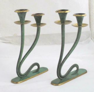 Vintage Antique Brass Candlestick Israel Dayagi Handmade 1933 With Candles