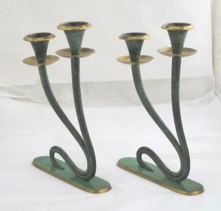 Vintage Antique Brass Candlestick Israel Dayagi handmade 1933 with candles 2