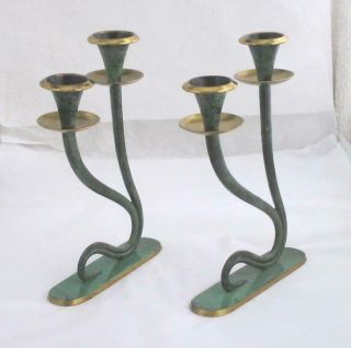 Vintage Antique Brass Candlestick Israel Dayagi handmade 1933 with candles 3