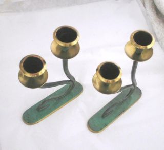 Vintage Antique Brass Candlestick Israel Dayagi handmade 1933 with candles 5