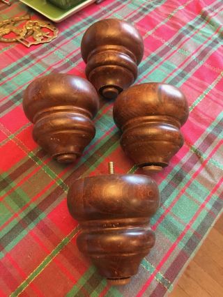 4 Vintage Wood Oak (?) Ball Feet Large H:4 1/2 " D: 4 