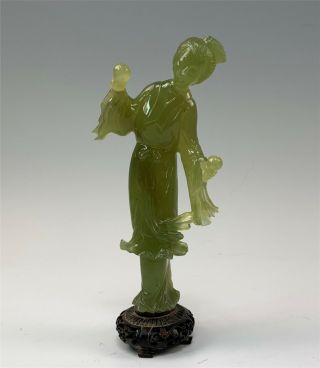 Antique Chinese Carved Jade Woman Figure On Stand