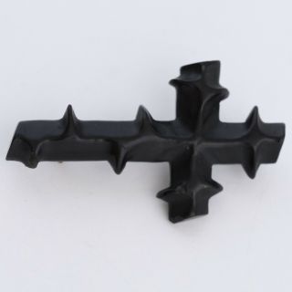 Antique Victorian Mourning Carved Jet Thorny Cross Brooch Pin 5