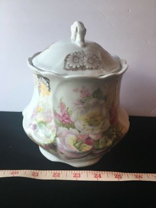 Antique German Porcelain Hand Painted Biscuit Jar Floral
