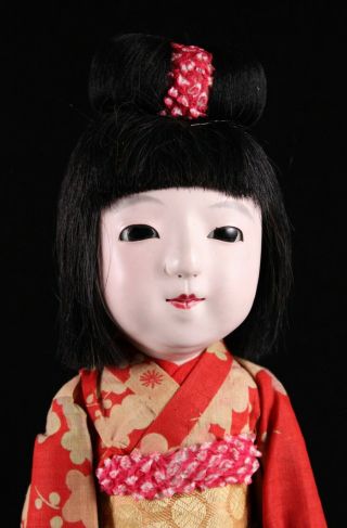 Antique 13 " Gofun Japanese Ichimatsu Girl Doll Jointed Body Silk Brn Eyes Kimono