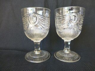 Two Antique Flint Early American Pattern Glass Lincoln Drape Goblets