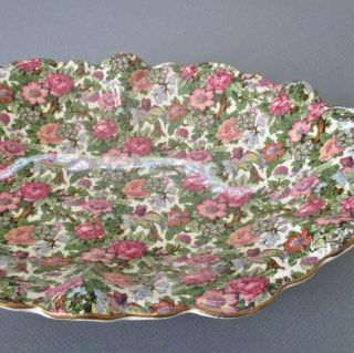 Antique Crown Ducal Ware Chintz Porcelain 14 " Oval Bowl Victoria Flowers Birds