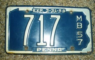 1957 Pa.  Pennsylvania Motor Boat License (low 3 Digit)