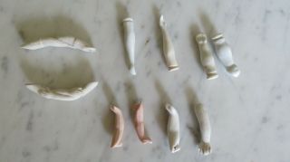 10 Antique Bisque Porcelain Doll Arms/from Germany 1800 