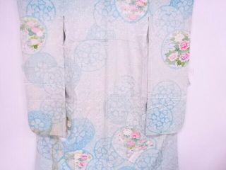 90191 Japanese Kimono / Antique Furisode / All Shibori / Circle With Flower