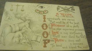 Antique Early 1900s Odd Fellows Postcard Recipe For A Good Oddfellow Symbols