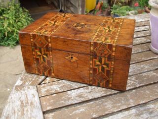 Antique Inlaid Jewellery Box Lovely Patina Great Colours,  Very