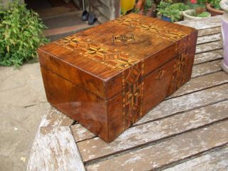 ANTIQUE INLAID JEWELLERY BOX lovely patina great colours,  very 2