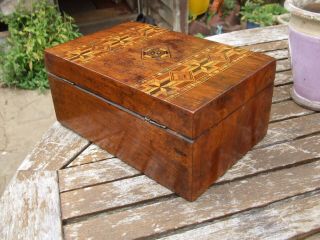 ANTIQUE INLAID JEWELLERY BOX lovely patina great colours,  very 3