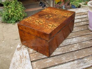 ANTIQUE INLAID JEWELLERY BOX lovely patina great colours,  very 4