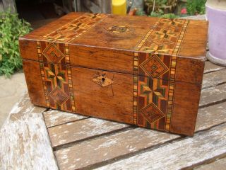 ANTIQUE INLAID JEWELLERY BOX lovely patina great colours,  very 5