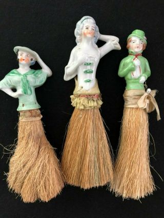 Three Antique Art Deco Half Dolls Vanity Bristle Crumb Clothes Brush