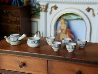 Antique Dollhouse Miniature Stoneware Tea Set 1:12