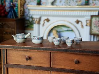 Antique Dollhouse Miniature Stoneware Tea Set 1:12 2