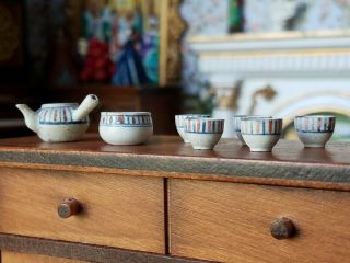 Antique Dollhouse Miniature Stoneware Tea Set 1:12 3