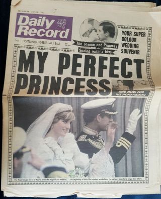 Vintage Daily Record Scotland Newspaper July 30 1981 Charles Diana Royal Wedding