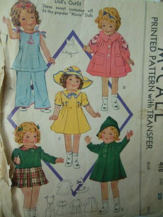 Vintage Mccall 20 " Shirley Temple Doll Dress Outfit Sewing Pattern Complete