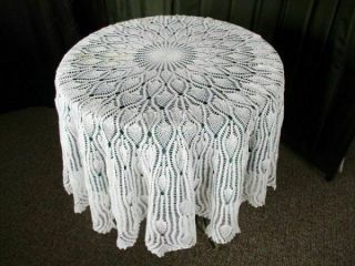 Vintage Round Tablecloth - All Hand Crochet - White - 64 " Dia
