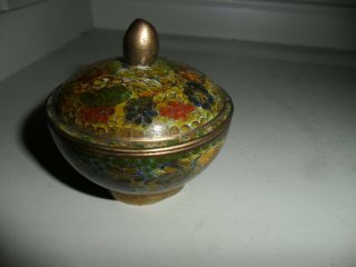 Small Antique/vintage Green Chinese Cloisonne Enamel Lidded Bowl