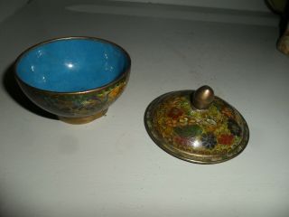 Small Antique/Vintage Green Chinese Cloisonne Enamel Lidded Bowl 2