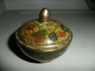 Small Antique/Vintage Green Chinese Cloisonne Enamel Lidded Bowl 5