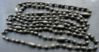 Antique 74 " Victorian Carved Wood Bead Hand Knotted Long Flapper Necklace - N241
