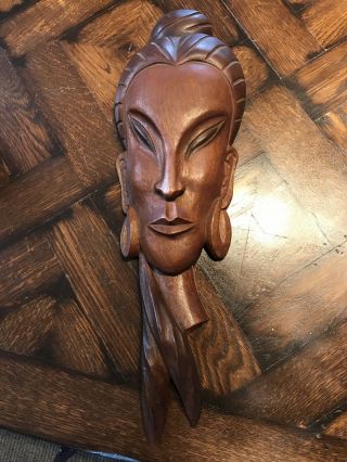 Vintage Picasso Of Mexican Artist Jose Pinal Hand Carved Female Face Plaque Art
