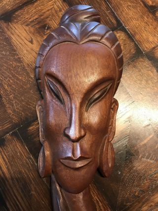 vintage Picasso Of Mexican Artist JOSE PINAL hand carved female Face PLAQUE art 2